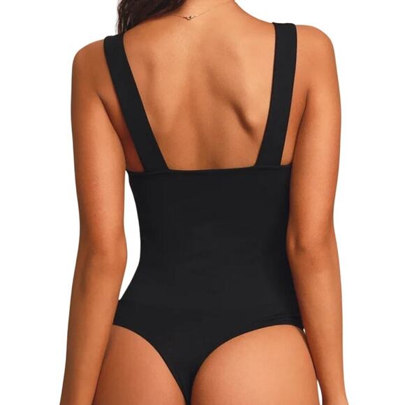 Lulus Stretch Bodysuit Square Neck Sleeveless Black Metallic Sparkle Size L NWT - Picture 2 of 9